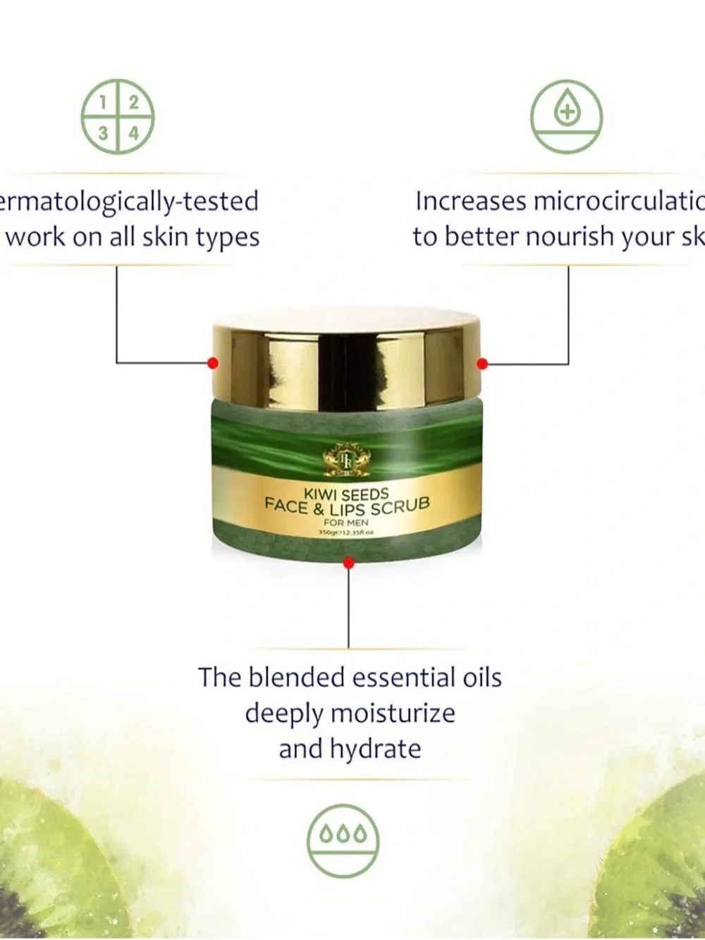 Baroque Royal Kiwi Sugar Exfoliating Face and Lip Scrub for Men, Natural Facial